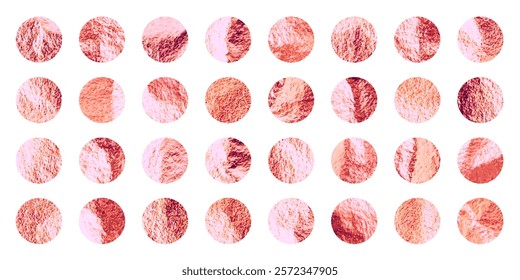 Rose gold foil, shiny handmade circles. Golden glittering texture, pattern. Luxury shining hand drawn background. Wedding greeting card decoration elements. Modern minimalist art. Vector illustration