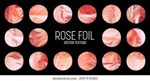 Rose gold foil, shiny handmade circles. Golden glittering texture, pattern. Luxury shining hand drawn background. Wedding greeting card decoration elements. Modern minimalist art. Vector illustration
