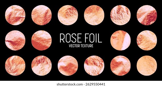 Rose gold foil, shiny handmade circles. Golden glittering texture, pattern. Luxury shining hand drawn background. Wedding greeting card decoration elements. Modern minimalist art. Vector illustration