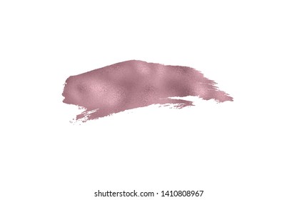 Rose gold foil watercolor brush stroke texture. Smudge glitter copper, sparkle glossy paint on the white background. Vector illustration
