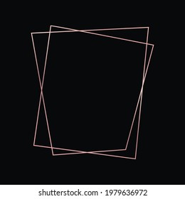 Rose goldene geometrische Polygonalrahmen mit leuchtenden Effekten einzeln auf dunklem Hintergrund. Leere, leuchtende Art-Deco-Hintergrund. Vektorgrafik.