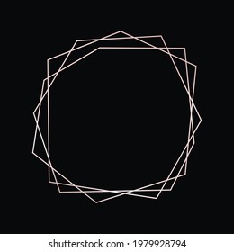 Marco poligonal geométrico de oro rosa con efectos brillantes aislados en el fondo oscuro. Fondo de arte deco brillante vacío. Ilustración vectorial.