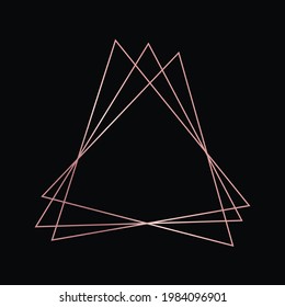 Marco poligonal geométrico de oro rosa con efectos brillantes aislados en el fondo oscuro. Fondo de arte deco brillante vacío. Ilustración vectorial.