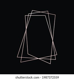 Marco poligonal geométrico de oro rosa con efectos brillantes aislados en el fondo oscuro. Fondo de arte deco brillante vacío. Ilustración vectorial.