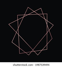 Rose gold geometric polygonal frame with shining effects isolated on dark background. Empty glowing art deco backdrop. Vector illustration.