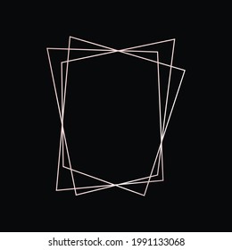 Rose gold geometric polygonal frame with shining effects isolated on dark background. Empty glowing art deco backdrop. Vector illustration.
