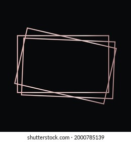 Rose gold geometric polygonal frame with shining effects isolated on dark background. Empty glowing art deco backdrop. Vector illustration