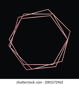 Marco poligonal geométrico de oro rosa con efectos brillantes aislados en el fondo oscuro. Fondo de arte deco brillante vacío. Ilustración del vector