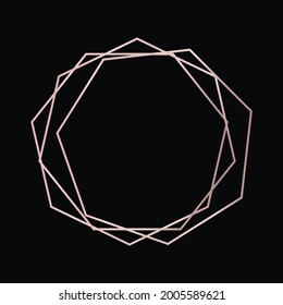 Rose goldene geometrische Polygonalrahmen mit leuchtenden Effekten einzeln auf dunklem Hintergrund. Leere, leuchtende Art-Deco-Hintergrund. Vektorgrafik
