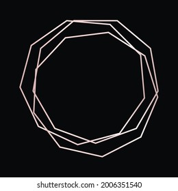 Rose goldene geometrische Polygonalrahmen mit leuchtenden Effekten einzeln auf dunklem Hintergrund. Leere, leuchtende Art-Deco-Hintergrund. Vektorgrafik