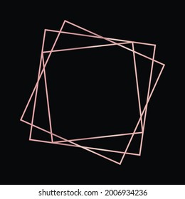 Marco poligonal geométrico de oro rosa con efectos brillantes aislados en el fondo oscuro. Fondo de arte deco brillante vacío. Ilustración del vector