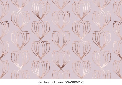 Rose goldene geometrische, nahtlose Muster Hintergrund-Design mit dekorativen Blumenstreifen.