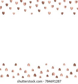 Rose gold glitter beautiful fashion romantic background polka hearts vector background. Pink golden dots confetti frame.