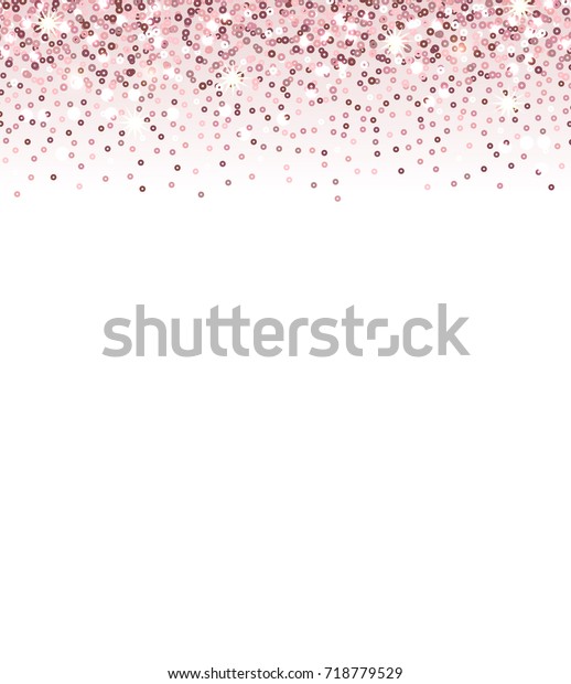 Rose gold glitter border on white background.