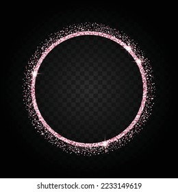 rose gold glitter circle frame with sparkling stars isolated on transparent background , luxury border template vector llustration