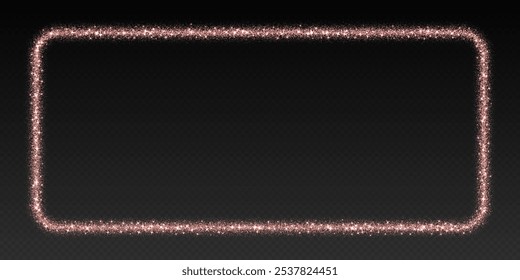 Quadro de brilho de ouro rosa, borda cintilante em forma retangular, brilhos festivos feriados. Decoração de Natal. Ilustração vetorial.