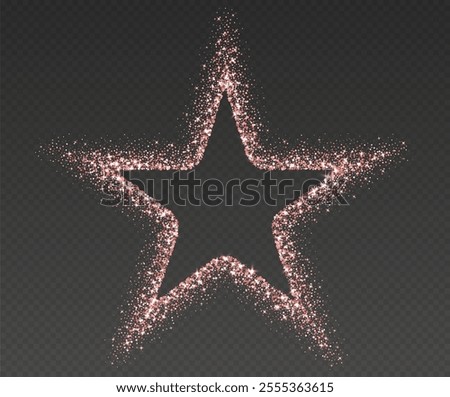 Rose gold glitter frame, shimmering border in star shape, festive holiday sparkles. Christmas decoration.