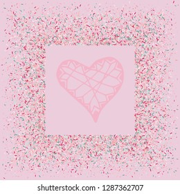 Rose gold glitter heart frame. Be my Valentine. Pink border on pink. Vector Valentines Day card, invitations, party poster and flyer. Luxury glow