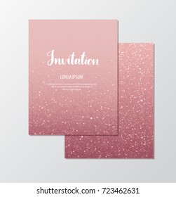Rose Gold Glitter Invitation Template With Sparkles For Events.