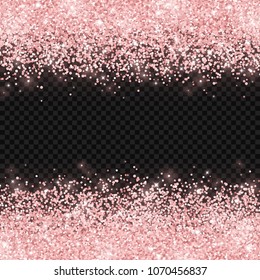Rose gold glitter on dark transparent background. Vector illustration