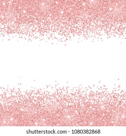 Rose Gold Glitter Scattered On White Background. Vector