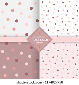 Rose gold glitter seamless pattern on pastel background. Polka dot background for Gift wrap and Fabric patterns. Vector Illustration