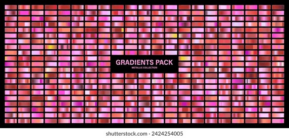 Rose gold glossy gradient, metal foil texture. Color swatch set. Collection of high quality gradients. Shiny metallic background. Design element. Vector illustration