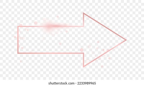 Marco de forma de flecha dorada y brillante de color rosa aislado sobre fondo transparente. Marco brillante con efectos brillantes. Ilustración del vector