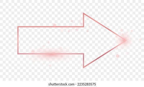 Rose gold glowing arrow shape frame isolated on transparent background. Shiny frame with glowing effects. Vector illustration