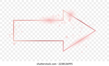Marco de forma de flecha dorada y brillante de color rosa aislado sobre fondo transparente. Marco brillante con efectos brillantes. Ilustración del vector