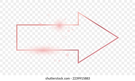 Marco de forma de flecha dorada y brillante de color rosa aislado sobre fondo transparente. Marco brillante con efectos brillantes. Ilustración del vector