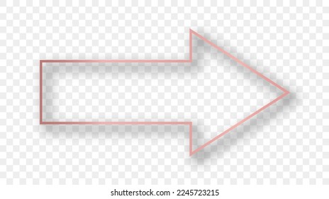 Rose gold glowing arrow shape frame with shadow isolated on transparent background. Shiny frame with glowing effects. Vector illustration