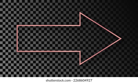 Marco de forma de flecha dorada y brillante de color rosa con sombra aislada sobre fondo transparente oscuro. Marco brillante con efectos brillantes. Ilustración del vector