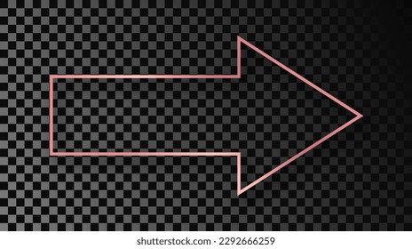 Marco de forma de flecha dorada y brillante de color rosa con sombra aislada sobre fondo transparente oscuro. Marco brillante con efectos brillantes. Ilustración del vector