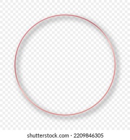 Rose gold glowing circle frame with shadow isolated on transparent background. Shiny frame with glowing effects. Vector illustration