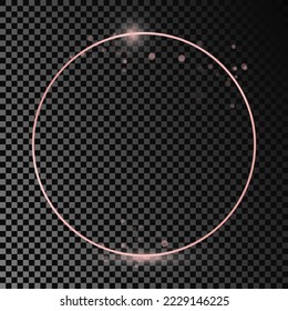 Rose gold glowing circle frame isolated on dark transparent background. Shiny frame with glowing effects. Vector illustration