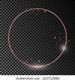 Rose gold glowing circle frame isolated on dark transparent background. Shiny frame with glowing effects. Vector illustration