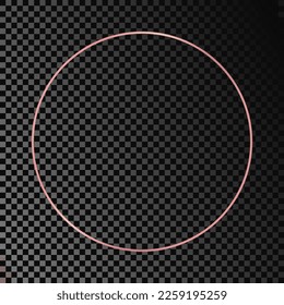 Rose gold glowing circle frame isolated on dark transparent background. Shiny frame with glowing effects. Vector illustration