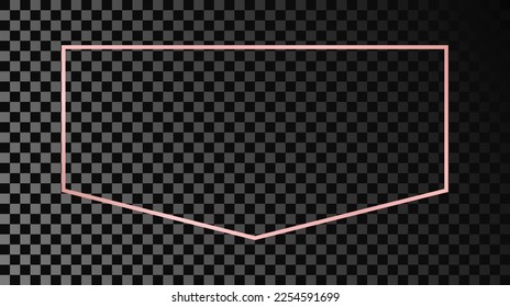 Rose gold glowing frame isolated on dark transparent background. Shiny frame with glowing effects. Vector illustration