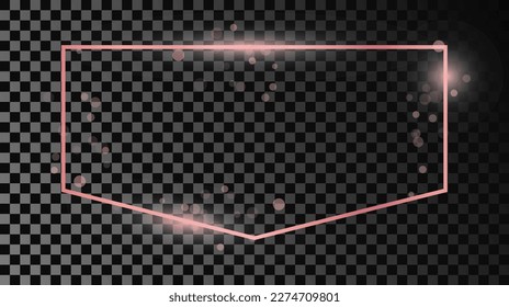 Rose gold glowing frame isolated on dark transparent background. Shiny frame with glowing effects. Vector illustration