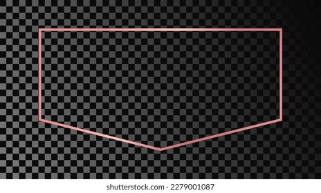 Rose gold glowing frame isolated on dark transparent background. Shiny frame with glowing effects. Vector illustration