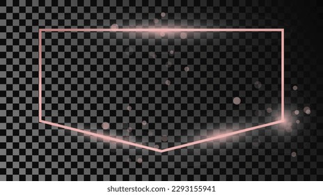 Rose gold glowing frame isolated on dark transparent background. Shiny frame with glowing effects. Vector illustration