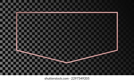 Rose gold glowing frame isolated on dark transparent background. Shiny frame with glowing effects. Vector illustration