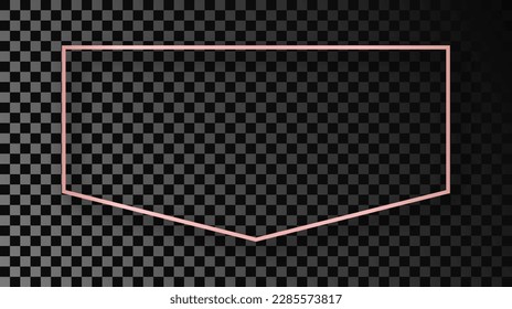Rose gold glowing frame with shadow isolated on dark transparent background. Shiny frame with glowing effects. Vector illustration