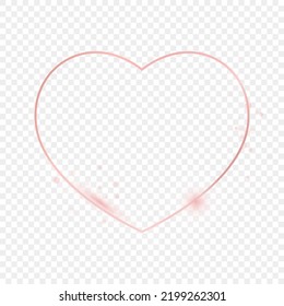 Rose gold glowing heart shape frame isolated on transparent background. Shiny frame with glowing effects. Vector illustration
