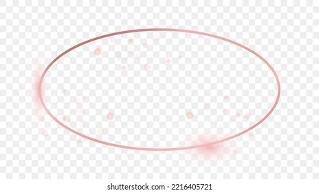 Rose goldene, leuchtende ovale Rahmenform einzeln auf transparentem Hintergrund. Leuchtender Rahmen mit leuchtenden Effekten. Vektorgrafik