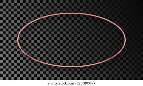 Rose gold glowing oval shape frame with shadow isolated on dark transparent background. Shiny frame with glowing effects. Vector illustration