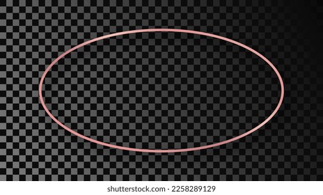 Rose gold glowing oval shape frame with shadow isolated on dark transparent background. Shiny frame with glowing effects. Vector illustration