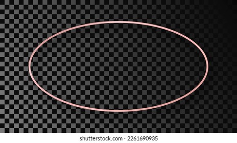 Rose gold glowing oval shape frame with shadow isolated on dark transparent background. Shiny frame with glowing effects. Vector illustration
