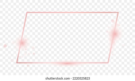 Rose gold glowing rectangular shape frame isolated on transparent background. Shiny frame with glowing effects. Vector illustration